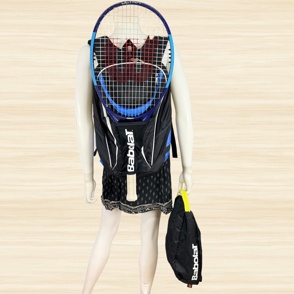 Babolat Pure Drive Tennis Racquet Backpack Black Blue Racket Bag with Pouch